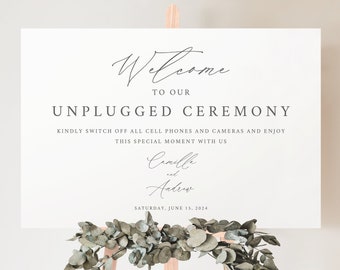 Unplugged Ceremony Sign Template, Modern Stylish Script,  Elegant Unplugged Wedding Sign, Printable, Editable, Templett INSTANT Download