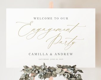 Engagement Party Sign Template, Gold, Stylish Script, Editable, Gold Engagement Party Welcome Sign, Printable, Templett INSTANT Download