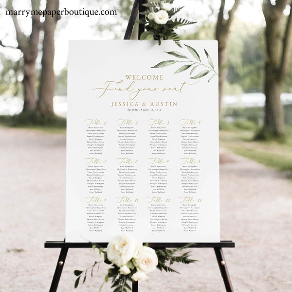 Seating Chart Template, Greenery Leaf, Instant Download, Editable & Printable, Templett, Try Before Purchase