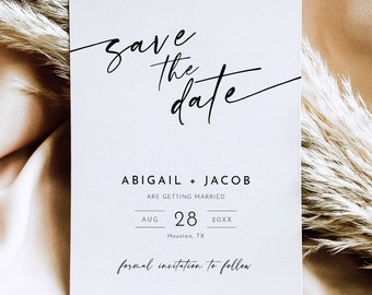 Save the Date Template, Minimalist Calligraphy, Editable, Modern Save The Date Card Template, Printable, 5x7, Templett INSTANT Download