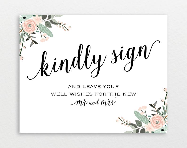 Wedding Printable Sign Guest Book Printable PDF Instant Download MM01-6 Floral Guest Book Sign Kindly Sign Please Sign our Guest Book