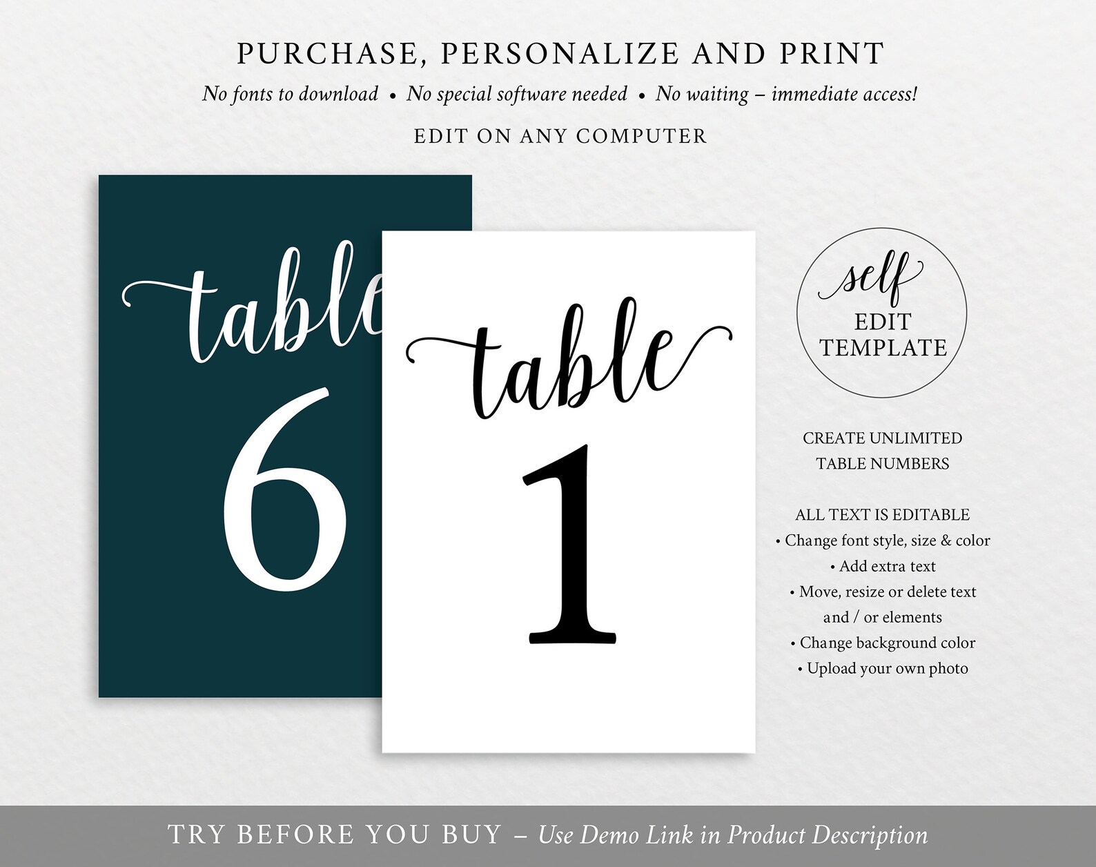 Table Number Template Table Numbers Printable Table Numbers Etsy