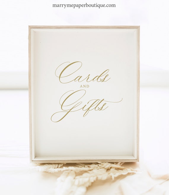 Wedding Cards & Gifts Sign Template, Calligraphy Design in Gold, Editable, Wedding Gifts Sign, Printable, 8x10, Templett INSTANT Download