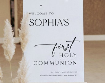 First Communion Welcome Sign Template, Modern & Classic, Printable, Classic First Holy Communion Sign, Editable, Templett INSTANT Download