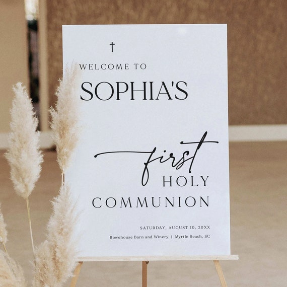 First Communion Welcome Sign Template, Modern & Classic, Printable, Classic First Holy Communion Sign, Editable, Templett INSTANT Download