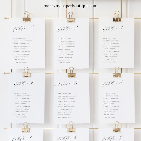 Elegant Seating Chart Cards Template, Modern Wedding Seating Cards Printable, Templett Editable, Instant Download