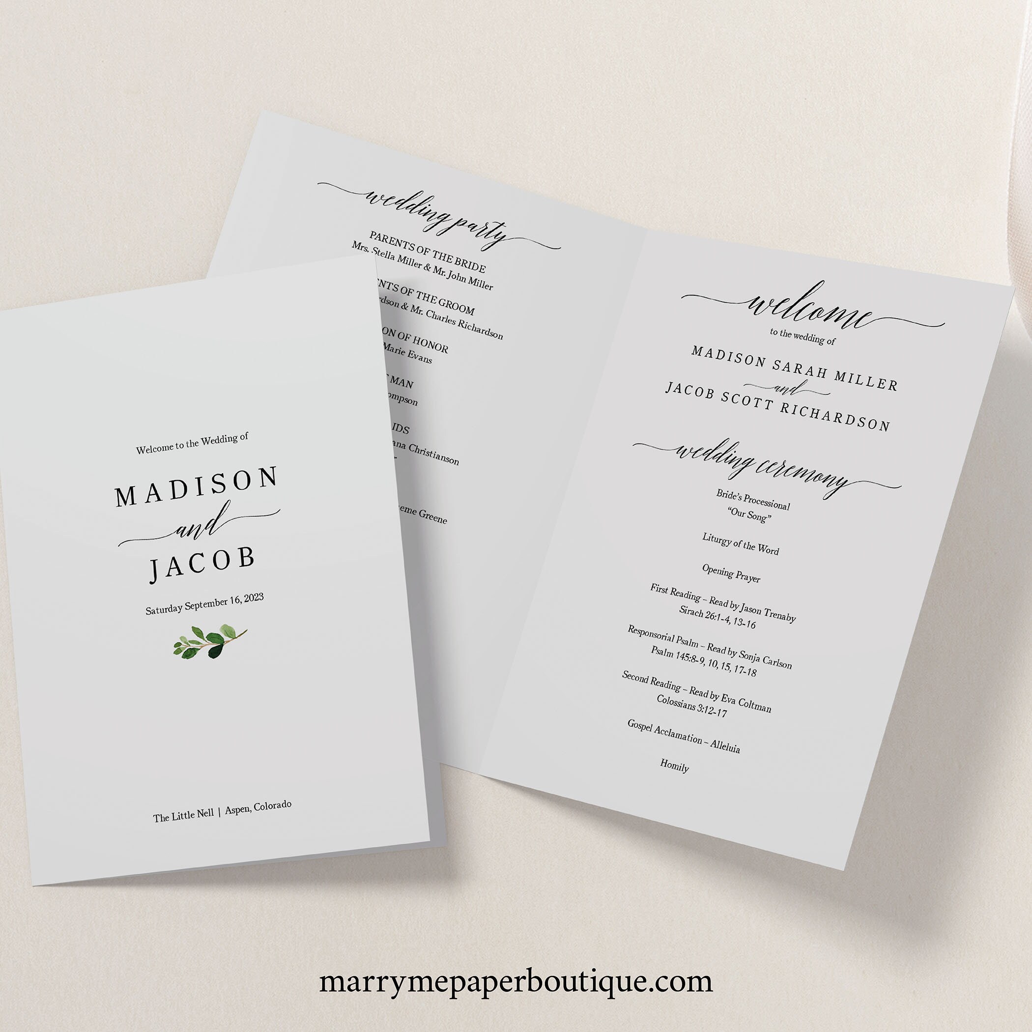 Wedding Program Template, Printable Wedding Program