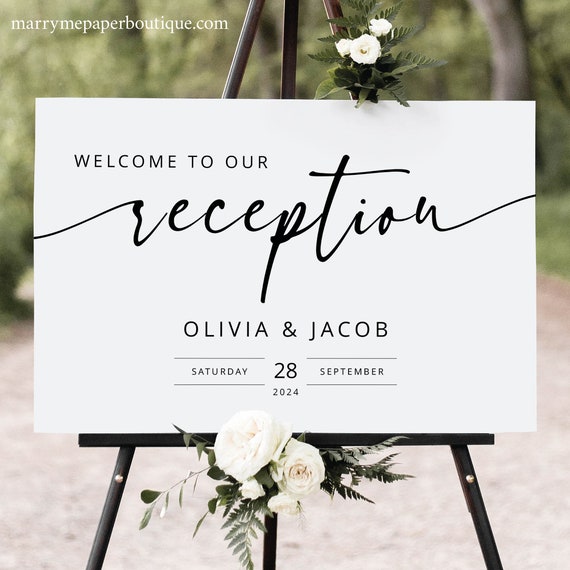 Reception Welcome Sign Template, Modern Calligraphy, Editable, Modern Welcome To Our Reception Sign, Printable, Templett INSTANT Download