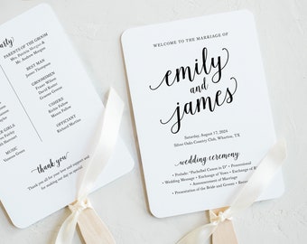 Wedding Program Fan Template, Modern Script,  Editable Instant Download, Try Before Purchase