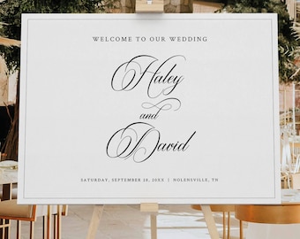 Wedding Welcome Sign Template, Classic Calligraphy & Border, Editable, Classic Welcome To Our Wedding Sign, Templett INSTANT Download