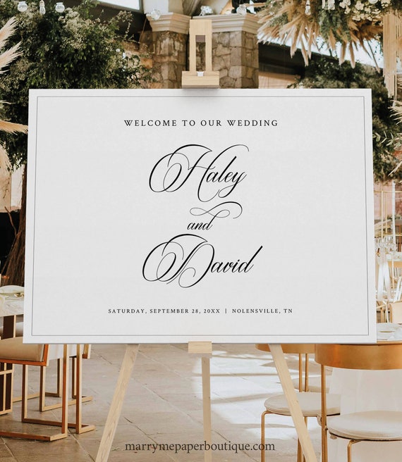 Wedding Welcome Sign Template, Classic Calligraphy & Border, Editable, Classic Welcome To Our Wedding Sign, Templett INSTANT Download