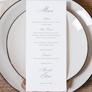 Wedding Menu Template, Calligraphy, Elegant Wedding Table Menu Card, Printable, Editable, Tall Menu, Templett INSTANT Download