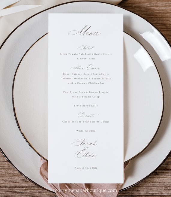 Wedding Menu Template, Calligraphy, Elegant Wedding Table Menu Card, Printable, Editable, Tall Menu, Templett INSTANT Download