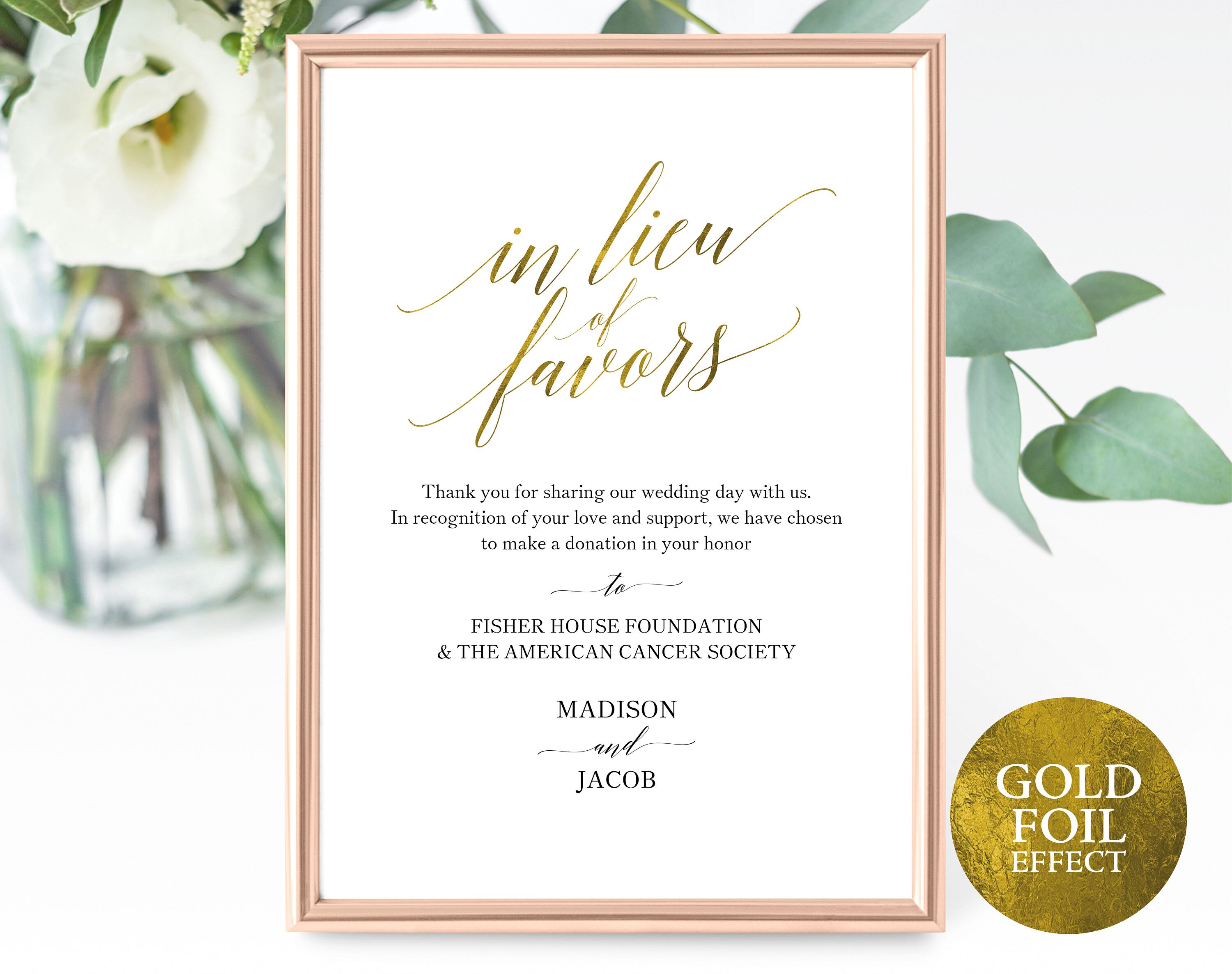 Faux Gold In Lieu Of Favors Sign Template Printable In Lieu Of