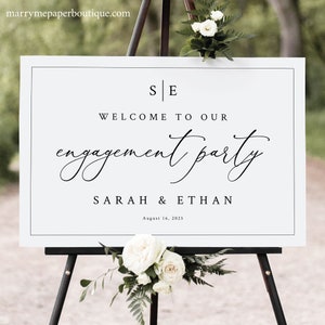 Engagement Party Welcome Sign Template, Minimalist Wedding Monogram, Editable, Engagement Party Sign, Printable, Templett INSTANT Download