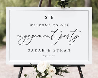 Engagement Party Welcome Sign Template, Minimalist Wedding Monogram, Editable, Engagement Party Sign, Printable, Templett INSTANT Download