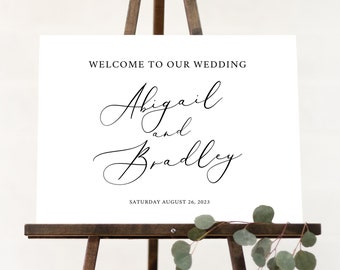 Wedding Welcome Sign Template, Elegant Calligraphy, Self-Edit Instant Download, Try Before Purchase