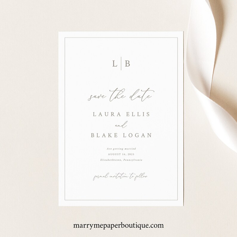 Save the Date Template Monogram & Border Elegant Save Our - Etsy