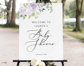 Baby Shower Welcome Sign Template, Try Before Purchase, Mauve & Lilac Floral, Editable Instant Download