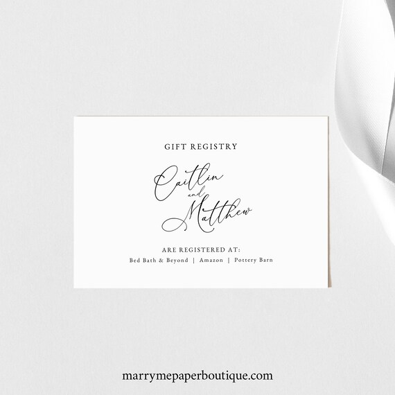 Printable Wedding Gift Registry Template, Wedding Insert Cards, Elegant Gift  Registry Card, DIY Wedding Gift Registry Insert, Gifts Invite (Instant  Download) 