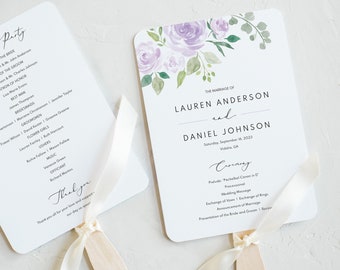 Wedding Program Fan Template, Try Before Purchase, Editable Instant Download, Mauve & Lilac Floral