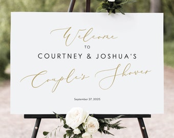 Couples Shower Welcome Sign Template, Elegant Script Gold, Editable Welcome To Our Couples Shower Sign, Printable, Templett INSTANT Download