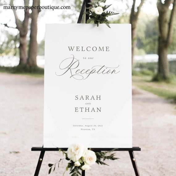 Reception Welcome Sign Template, Calligraphy Design, Editable, Welcome to our Reception Sign, Printable, Templett INSTANT Download