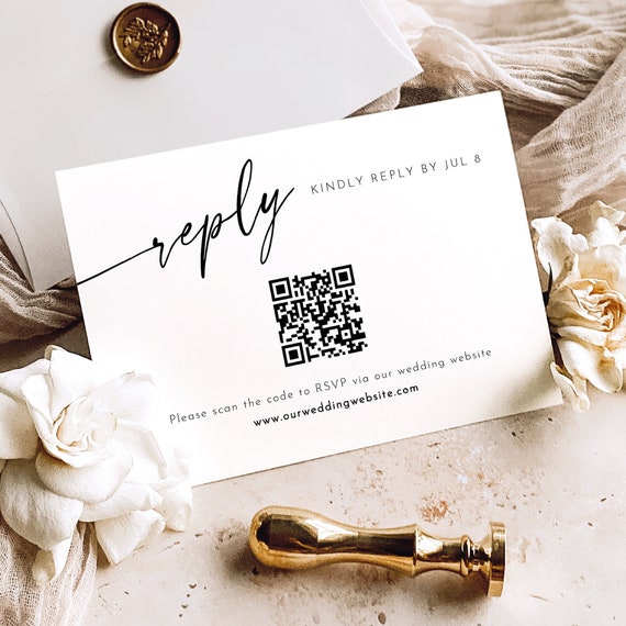 RSVP Card Template, Modern Minimalist Calligraphy, QR Code RSVP Enclosure Card, Editable, Modern Reply Card, Templett Instant Download