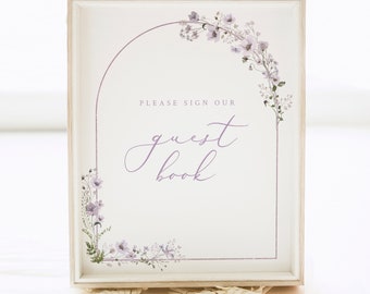 Wedding Guest Book Sign Template, Rustic Lavender Flower Arch, 8x10, Editable, Please Sign Our Guestbook Sign, Templett INSTANT Download