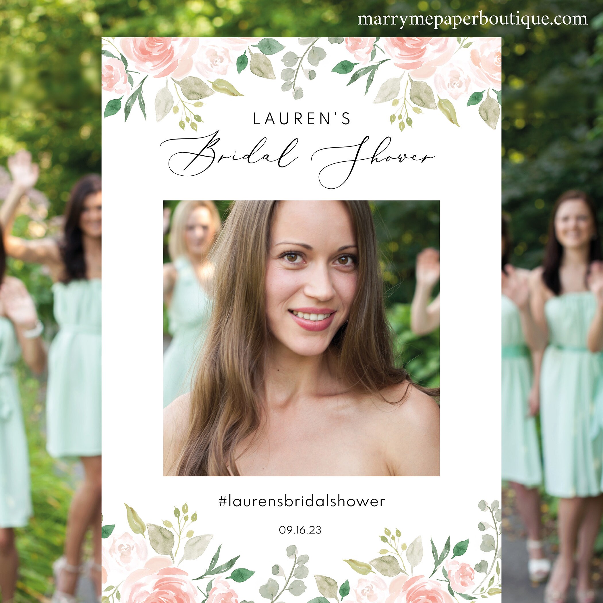 Floral Wedding Bridal Shower Photo Booth Frame Template Printable Photo Booth Template Wedding Selfie Frame Instant Download Mm08 3
