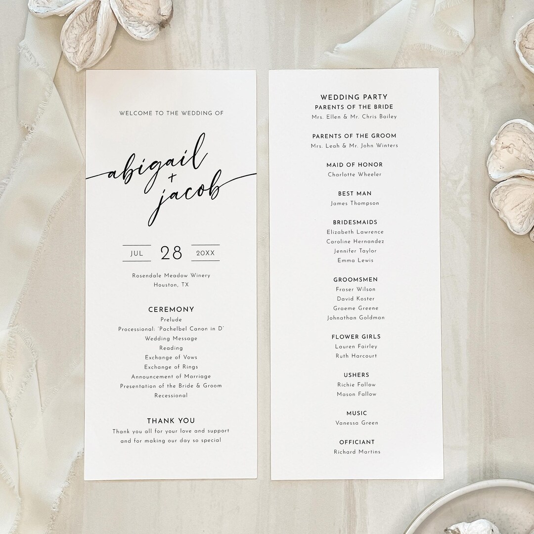 Wedding Program Script Wedding Program, Modern Script, Printed & Shipped, USA Only - Etsy