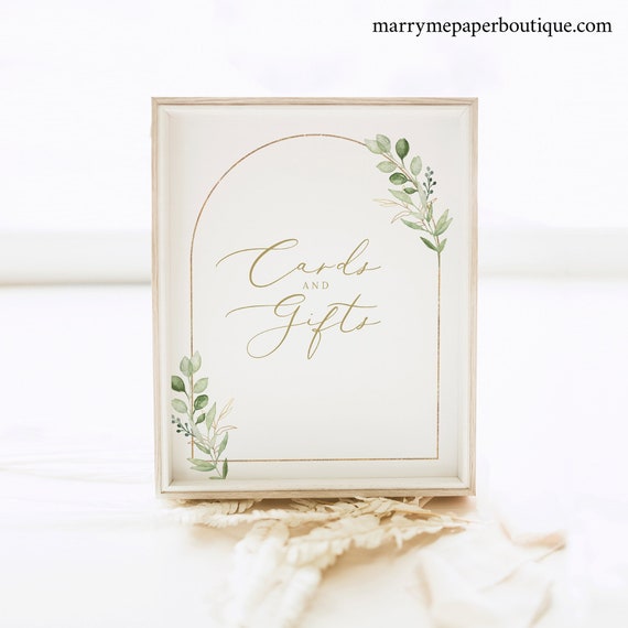 Cards & Gifts Sign Template, Greenery Arch, 8x10, Greenery Cards and Gifts Sign, Printable, Editable, Wedding, Templett INSTANT Download