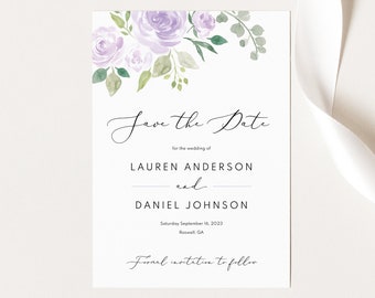 Save the Date Template, Editable Instant Download, Lilac Floral, Try Before Purchase