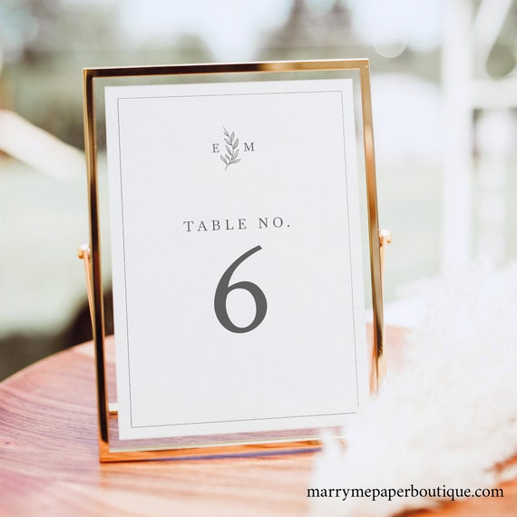 Table Number Sign Template, Leaf Monogram Border, Wedding Monogram, Table Number, Printable, Editable, Templett INSTANT Download