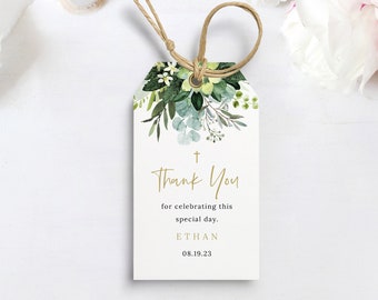 Baptism Thank You Tag Template, Lush Greenery, Baptism Tag, Printable Favor Tag, Editable, Templett INSTANT Download