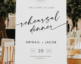 Rehearsal Dinner Welcome Sign Template, Minimalist Calligraphy, Modern Wedding Rehearsal Welcome Sign, Editable, Templett INSTANT Download
