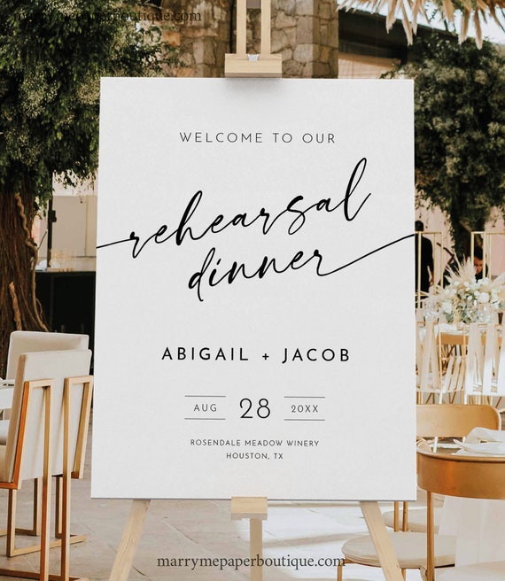 Rehearsal Dinner Welcome Sign Template, Minimalist Calligraphy, Modern Wedding Rehearsal Welcome Sign, Editable, Templett INSTANT Download