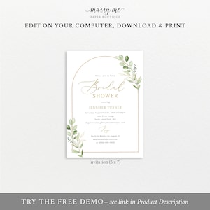 Bridal Shower Invitation Template, Elegant Greenery Arch, Editable Bridal Shower Invitation Card, Printable, Templett INSTANT Download image 4