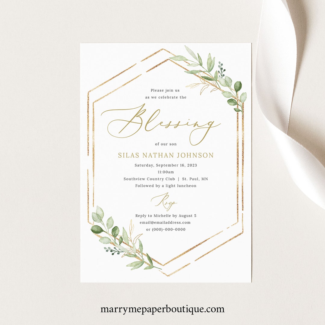 Blessing Ceremony Invitation Template, Greenery Hexagonal, Baby