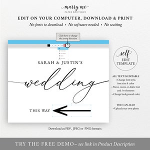 Wedding Direction Sign Template, Classic & Elegant, Wedding Directional Arrow Sign, This Way To The Wedding Sign, Templett INSTANT Download image 4