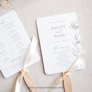 Wedding Program Fan Template, Try Before Purchase, Elegant Botanical, Editable Instant Download