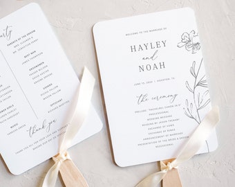 Wedding Program Fan Template, Try Before Purchase, Elegant Botanical, Editable Instant Download