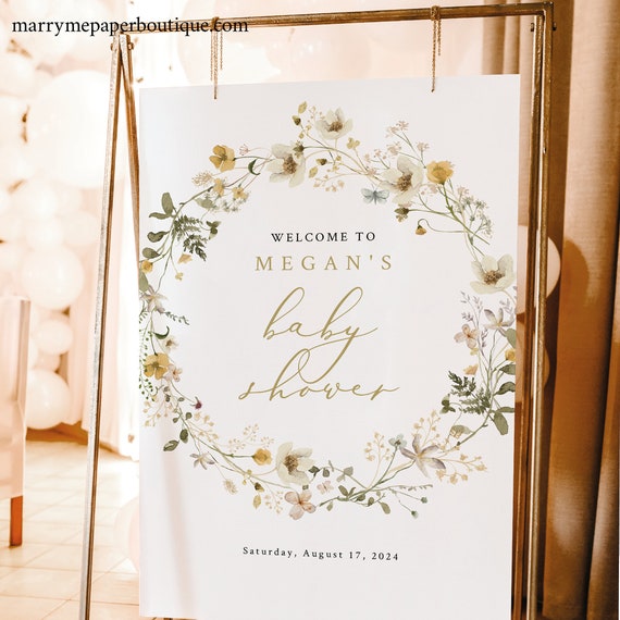 Baby Shower Welcome Sign Template, Delicate Yellow Floral, Editable Baby Shower Sign, Printable, Templett INSTANT Download