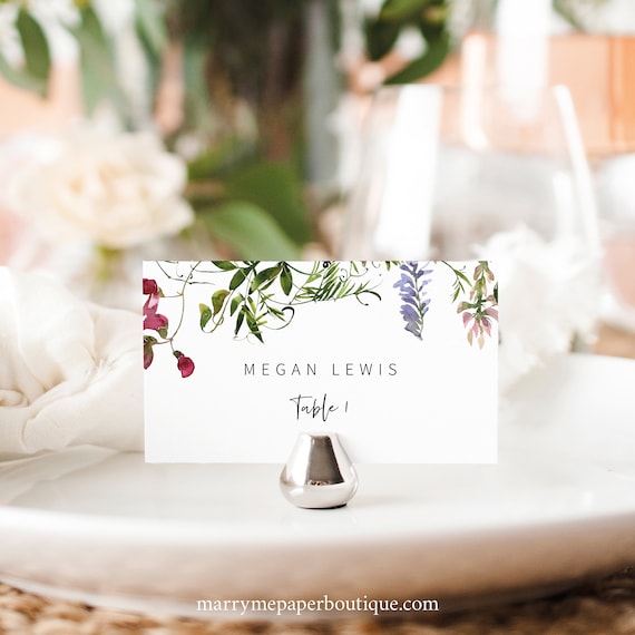 Wedding Place Card Template, Summer Garden Greenery, Flat & Tent Place Card Printable, Editable, Templett INSTANT Download