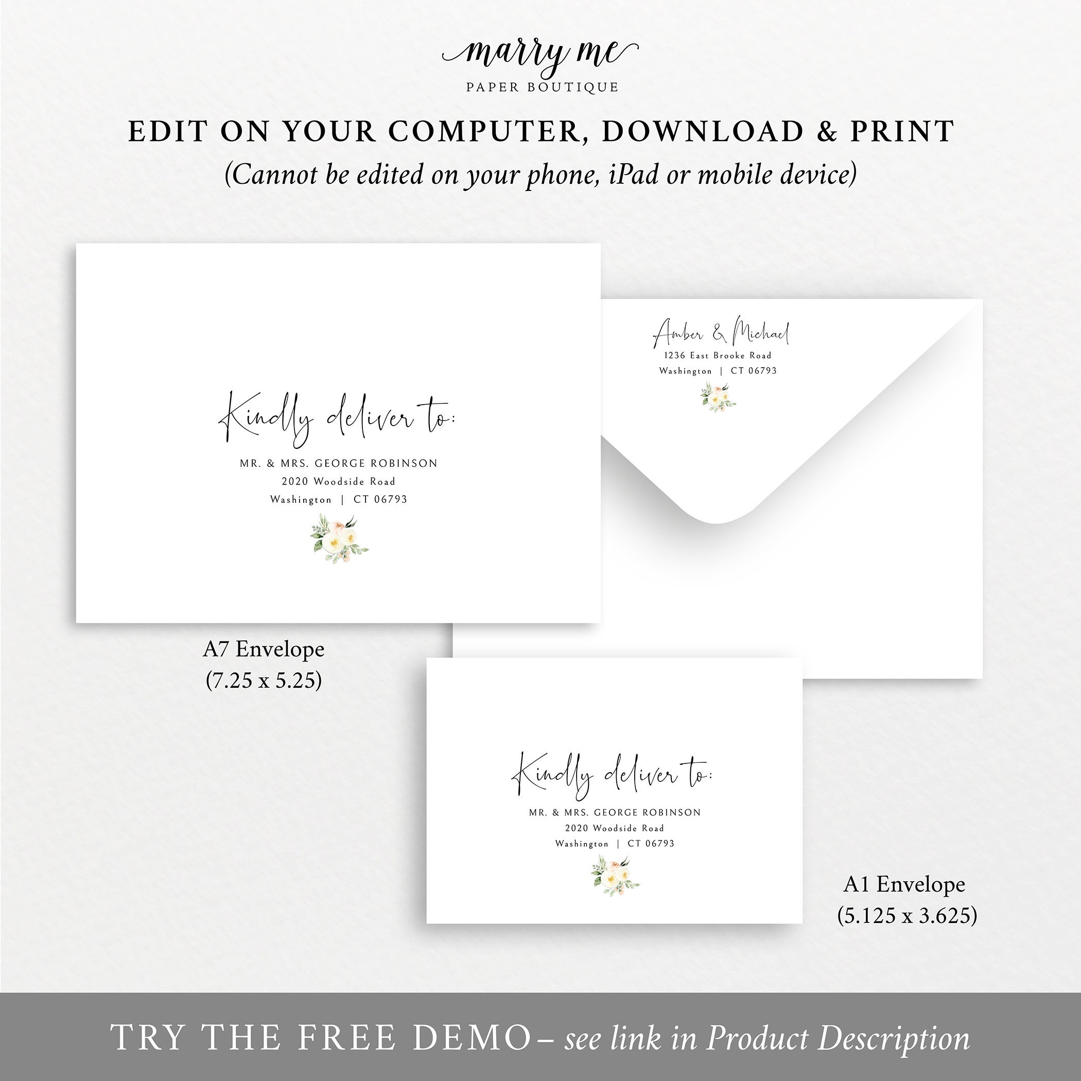 envelope address template pink floral greenery ivory printable