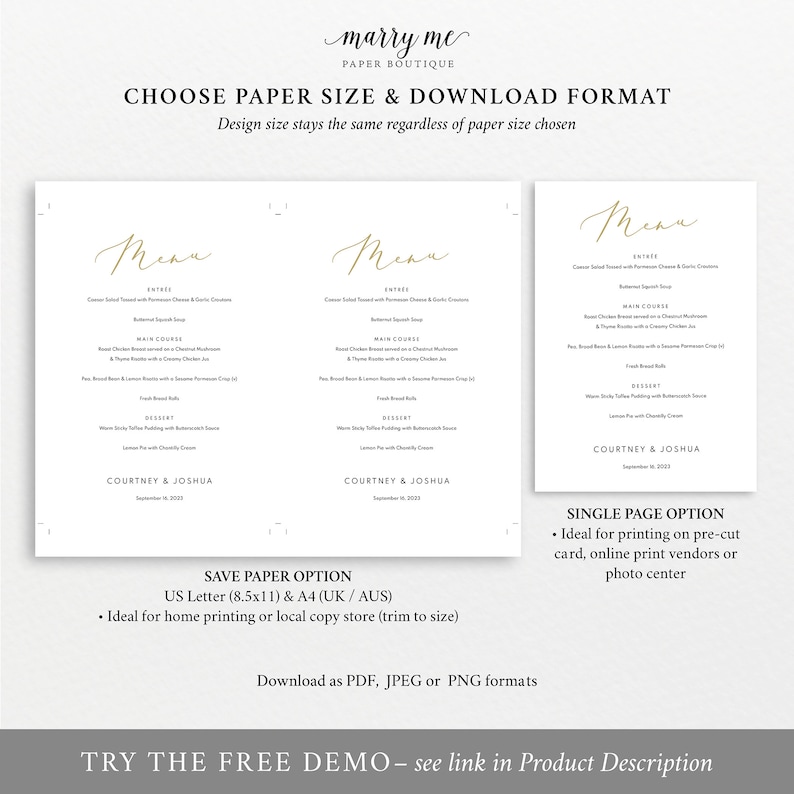 Menu Template Printable Editable Instant Download Demo - Etsy
