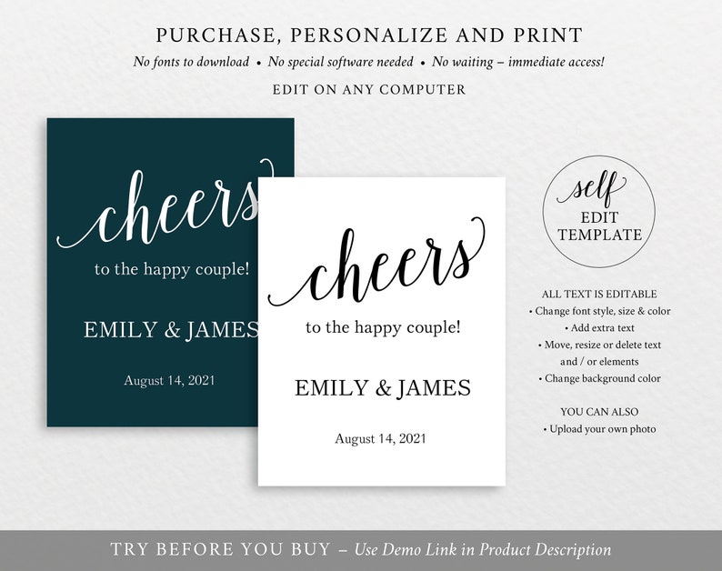 TRY BEFORE You BUY Editable Instant Download Wine Bottle Label Template Modern Script