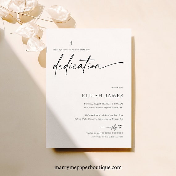 Dedication Invitation Template, Modern & Classic, Printable, Modern Dedication Ceremony Invite Card, Editable, Templett INSTANT Download