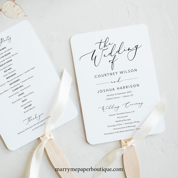 Photo Wedding Program Fan Template Bohemian Script Printable