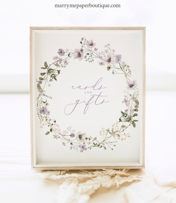 Cards & Gifts Sign Template, Rustic Lavender Flowers, 8x10, Editable, Wedding Cards and Gifts Sign, Printable, Templett INSTANT Download